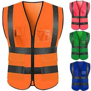 Hi Vis Viz Vest Жилет повышенной видимости с карманами для телефона и удостоверений личности L синий