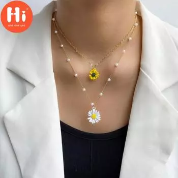 Женские многослойные бусины с ромашками, изысканные индивидуальные украшения, классическое модное подарочное ожерелье золотой