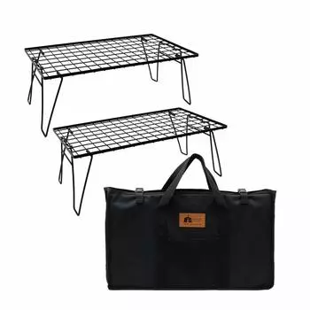 HIBARI Полевая стойка для кемпинга, набор из 2 штук с чехлом для хранения, черная походная стойка для хранения, компактный уличный столик, складной столик, низкий стул для отдыха на природе