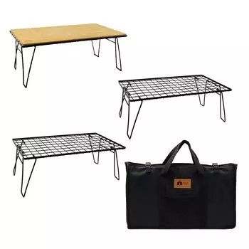 HIBARI Полевая стойка для кемпинга, набор из 3 штук с чехлом для хранения, матово-черный, компактный уличный столик-тележка, складной столик, низкий стул