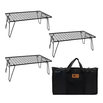 HIBARI Полевая стойка для кемпинга, набор из 3 штук с чехлом для хранения, матово-черный, компактный уличный столик-тележка, складной столик, низкий стул