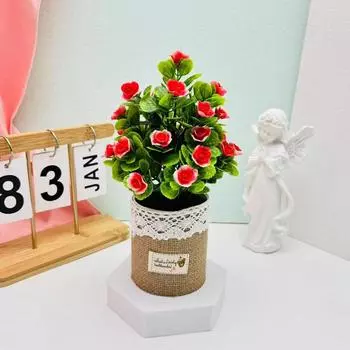 Hibiscus Artificial Mutabilis Flower Pot With Silk Fabric For Home Decor Terrace