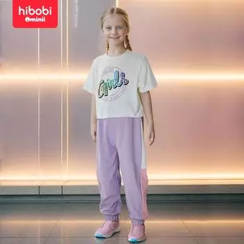 hibobi 2-х предметный фиолетовый модный спортивный костюм с короткими рукавами для девочек 4-5 Years фиолетовый