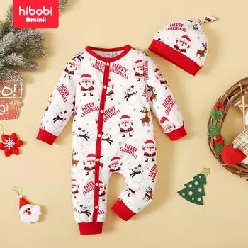 hibobi Baby 2 шт. Рождественский комбинезон и шапка с узором Санта-Клауса 6-9 Months красный