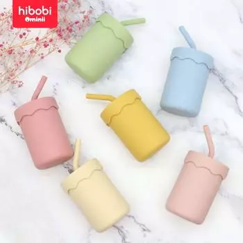 hibobi Baby однотонная силиконовая герметичная бутылка для воды с соломинкой и крышкой one size жёлтый