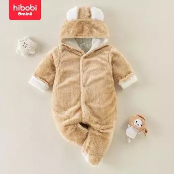 Hibobi Baby однотонный плюшевый комбинезон с длинными рукавами и медвежьими ушками 0-3 M хаки