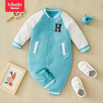 Hibobi Бейсбольный комбинезон с длинными рукавами для маленьких мальчиков, повседневный комбинезон с длинными рукавами и буквами для детей 0-18 месяцев 0-3 M синий