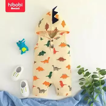 Hibobi Боксерский комбинезон без рукавов с капюшоном и принтом динозавров для маленьких мальчиков 0-3M абрикосовый