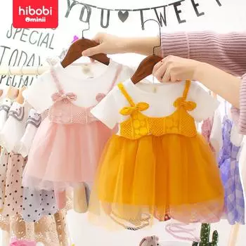 hibobi Детские платья Летняя одежда для девочек Стиль принцессы Детская летняя одежда Детская одежда 18-24 M розовый