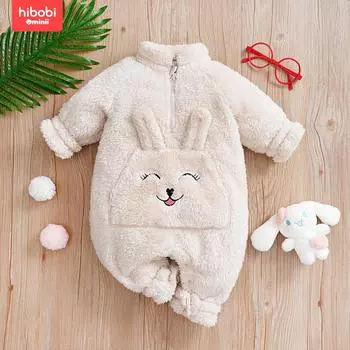 hibobi Детский комбинезон с длинными рукавами и рисунком кролика и медведя в стиле колор-блок 66 белый