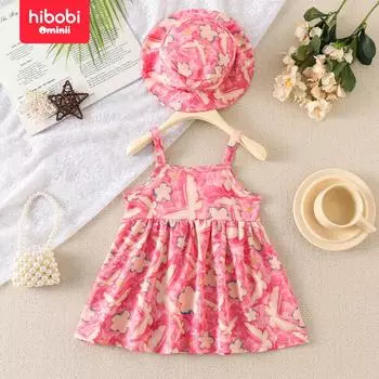 hibobi Детское розовое милое и милое платье с бабочкой и шапочка 6-9 Months розовый