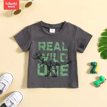 hibobi Футболка с короткими рукавами и принтом букв и динозавров для маленьких мальчиков 3-6M серый