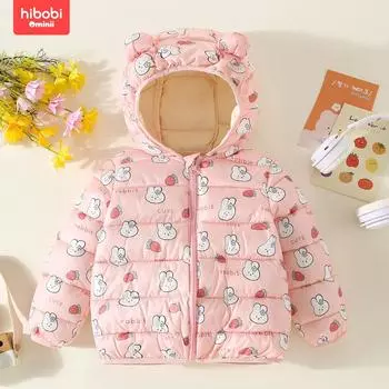 Hibobi хлопковое пальто на молнии с капюшоном и мультяшным принтом для маленьких девочек 90 розовый