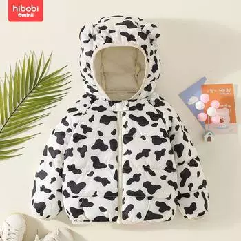 Hibobi хлопковое пальто на молнии с капюшоном и принтом в виде медведя для маленьких девочек 90 белый
