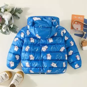 Hibobi хлопковое пальто с капюшоном и молнией с мультяшным принтом для маленьких мальчиков 90 синий