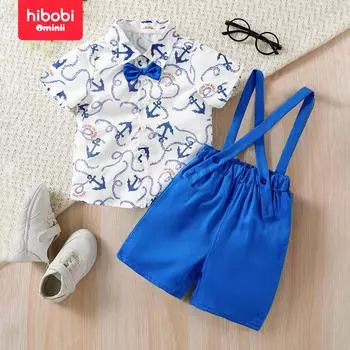 Hibobi Kids Синий летний удобный красивый нагрудник из двух предметов с короткими рукавами 18-24 Months синий