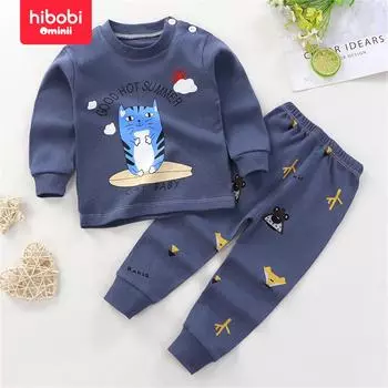 Hibobi Kids Удобная модная повседневная домашняя одежда из двух предметов с узором 9-12 Months глубокий/синий