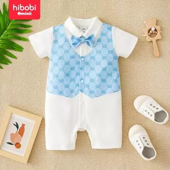 Hibobi, комбинезон-поло в джентльменском стиле для маленьких мальчиков, комбинезон с короткими рукавами и длинными штанинами, верхняя одежда для детей 0-18 месяцев 0-3 M синий