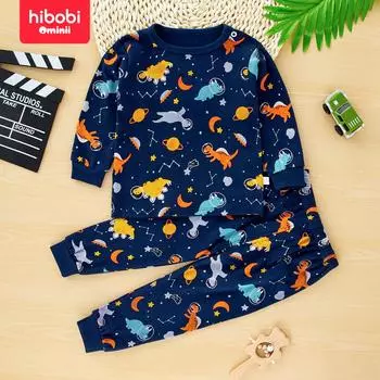hibobi комплект детского нижнего белья, хлопковая детская осенняя одежда и штаны маленького и среднего размера, детские пижамы Lia, комплект домашней одежды из двух предметов 6-9 M синий