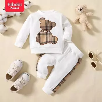 hibobi, комплект из 2 предметов для маленьких мальчиков, клетчатый топ с длинными рукавами и клетчатые лоскутные укороченные брюки в стиле пэчворк для маленьких мальчиков 0-3 Months белый