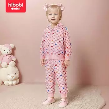 Hibobi, комплект из 2 предметов, весенний детский свитер и штаны, модный спортивный костюм с капюшоном и молнией с принтом для детей в возрасте 1-3 лет 9-12 Months розовый