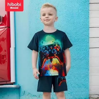 hibobi Комплект из двух предметов: футболка и шорты с короткими рукавами для игровой приставки для мальчиков с 3D принтом 4-5 Years темно-зеленого
