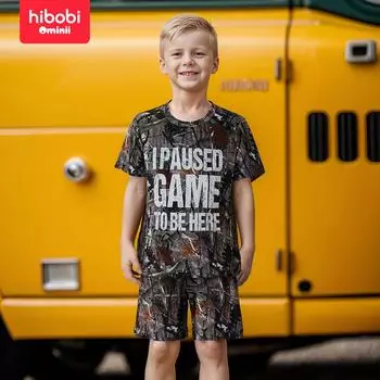 hibobi Комплект из двух предметов: футболка и шорты с короткими рукавами и камуфляжным принтом для маленьких мальчиков