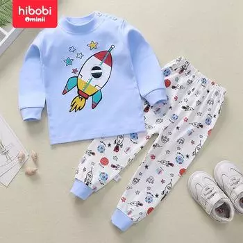 Hibobi, комплект из двух предметов пижамы с узором «Транспорт» для маленьких мальчиков 18-24 M синий