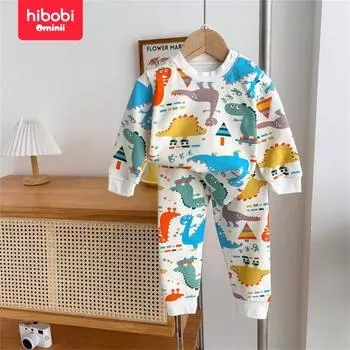 Hibobi комплект нижнего белья с милым маленьким динозавром, детская домашняя одежда с принтом, пижамы, детская одежда 18-24 M разноцветный