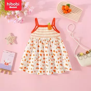Hibobi Летнее новое стильное платье на подтяжках для девочек с фруктовым принтом и морковью 6-9 M оранжевый