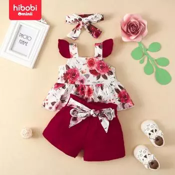 Hibobi, летний крутой и модный комплект из трех предметов с бантом для маленьких девочек 6-24 м 3-6 M красный
