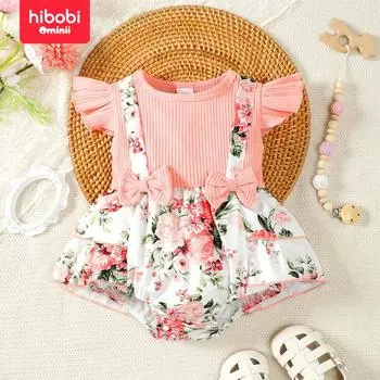 hibobi летняя новая рубашка с принтом для маленьких девочек, милая треугольная рубашка без рукавов с круглым вырезом 3-6 Months розовый