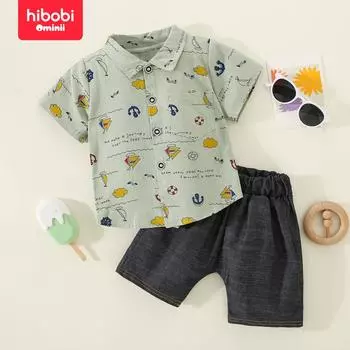 Hibobi Летняя рубашка Cloud для мальчиков, повседневный повседневный комплект из двух предметов с короткими рукавами 9-12 M зелёный