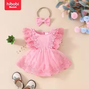 Hibobi, новинка лета, детское кружево, крепдешин, сетчатая ткань без рукавов с круглым вырезом, повседневная повседневная одежда с треугольными чашечками Ha 0-3 Months розовый