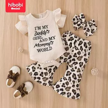 Hibobi/Новинка лета для маленьких девочек, леопардовый комплект с буквами Pit Strip Ha Yi, тканевые штаны-колокольчики, комплект из двух предметов 0-3 Months жёлтый