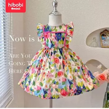 Hibobi, новое летнее элегантное, милое и удобное тонкое платье без рукавов с круглым вырезом и ярким цветочным принтом для девочек 18-24 Months разноцветные