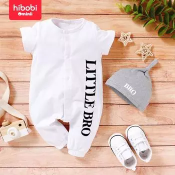 Hibobi, новое летнее хлопковое цельное пальто с открытой грудью и буквенным принтом, пальто на гусеничном ходу + шляпа 0-3 M белый