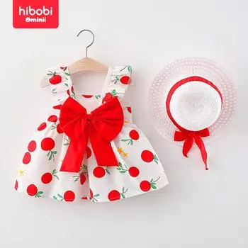 Hibobi, новые летние подтяжки принцессы с вишневым принтом, милое детское повседневное хлопковое платье-юбка без рукавов с круглым вырезом, платье 9-12 Months розовый