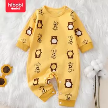 Hibobi, новый детский комбинезон на осень-весну и осень для детей 0-2 лет, одежда для ползания с длинными рукавами и штаны для новорожденных Hayi 0-3 M жёлтый