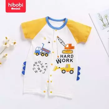 Hibobi, новый летний милый детский хлопковый костюм с круглым вырезом и короткими рукавами, цельный детский костюм Ha, одежда 0-3 Months белый