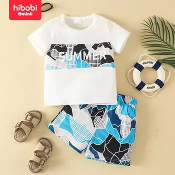 Hibobi, новый летний повседневный комплект из двух предметов для мальчиков с круглым вырезом и короткими рукавами для мальчиков