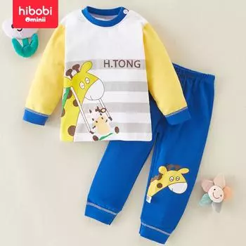 Hibobi, новый осенне-зимний комплект детского нижнего белья, хлопковая осенняя одежда для мальчиков и осенние штаны, комплект домашней одежды из двух предметов для малышей... 9-12 M жёлтый