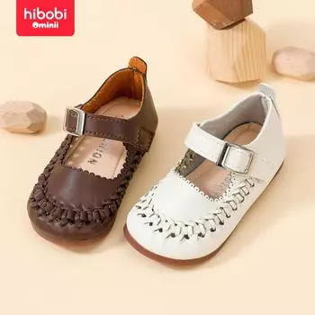 hibobi однотонная дышащая кожаная обувь на липучке для маленьких девочек 21 белый