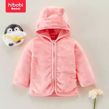 hibobi однотонное пальто с капюшоном на флисовой подкладке для маленьких девочек 9-12 M белый