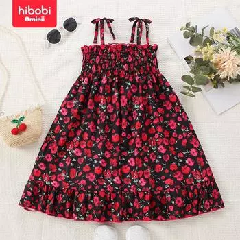 hibobi Платье-комбинация с цветочным принтом для маленьких девочек 18-24 M чёрный