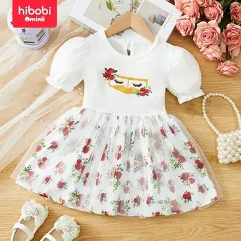 hibobi Платье с короткими рукавами и принтом роз для маленьких девочек 0-3 Months белый