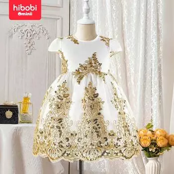 Hibobi Великолепное элегантное золотое кружевное платье для маленьких девочек 18-24 Months золотой