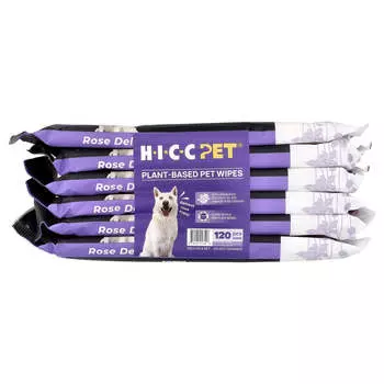 HICC Pet, Plant-Based Pet Wipes, for Dogs and Cats, Damask Rose, 6 Packs, 20 Sheets