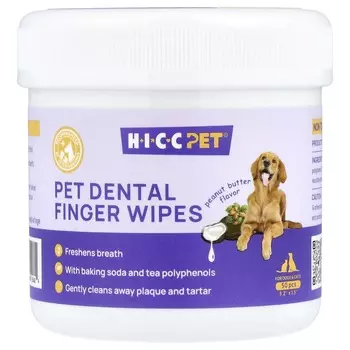 HICC Pet, Влажные салфетки для зубов питомцев, для собак и кошек, арахисовая паста, 50 штук