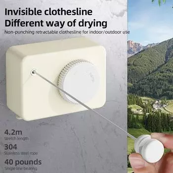 Hidden Retractable Clothesline Outdoor Indoor 14 Feet Stainless Steel Clothesline Rope Heavy Duty Steel Wall Mount Drying Rack белый
